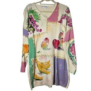 Vintage Kolorway USA Handpainted Fruit‎ Sweater Plus 2X Oversized Art Whimsical